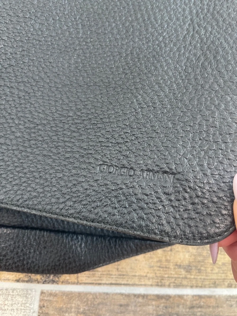 Giorgio Armani Le Collezioni Men's Black Pebbled Leather Messenger Bag